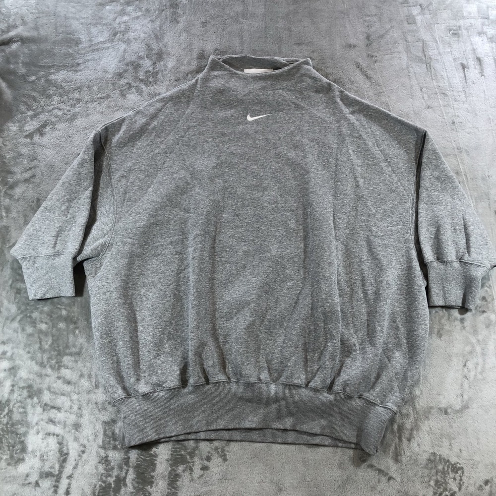 Nike Sweatshirt Womens Medium Gray Mock Neck Short Sleeve Swoosh DQ5765-063